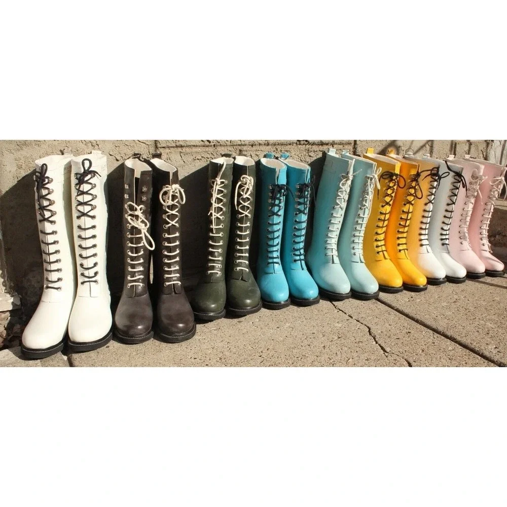 Ilse‎ Jacobsen RUB1 Lace Up Rain Boots Seafoam Green EU 39 US 8.5-9 Waterproof
